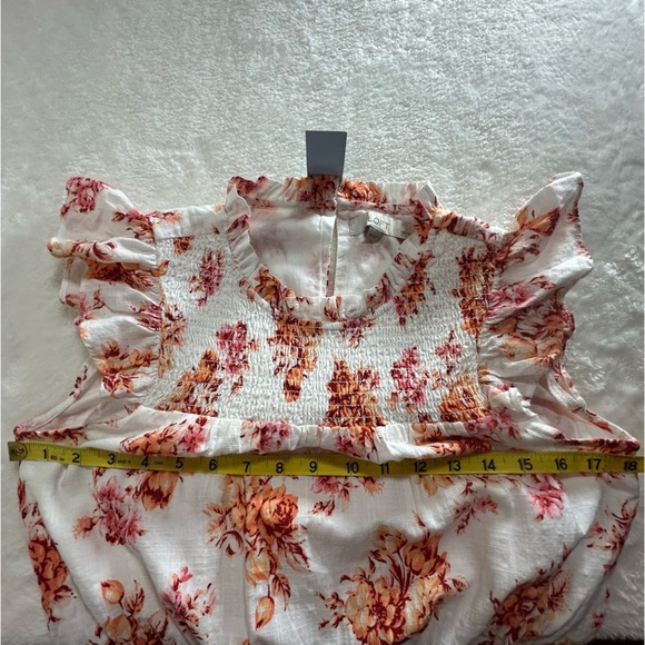 LOFT White Ruffle & Smocked Dress with Orange and Pink Floral Print Size SP - Picture 11 of 13